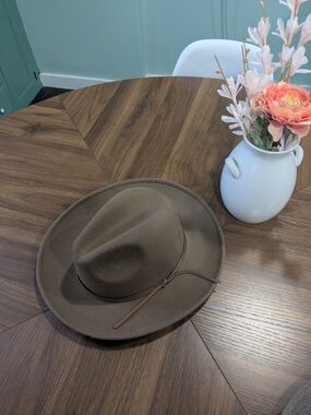 Brown Felt Fedora Hat with Leather Band - Men Accessories